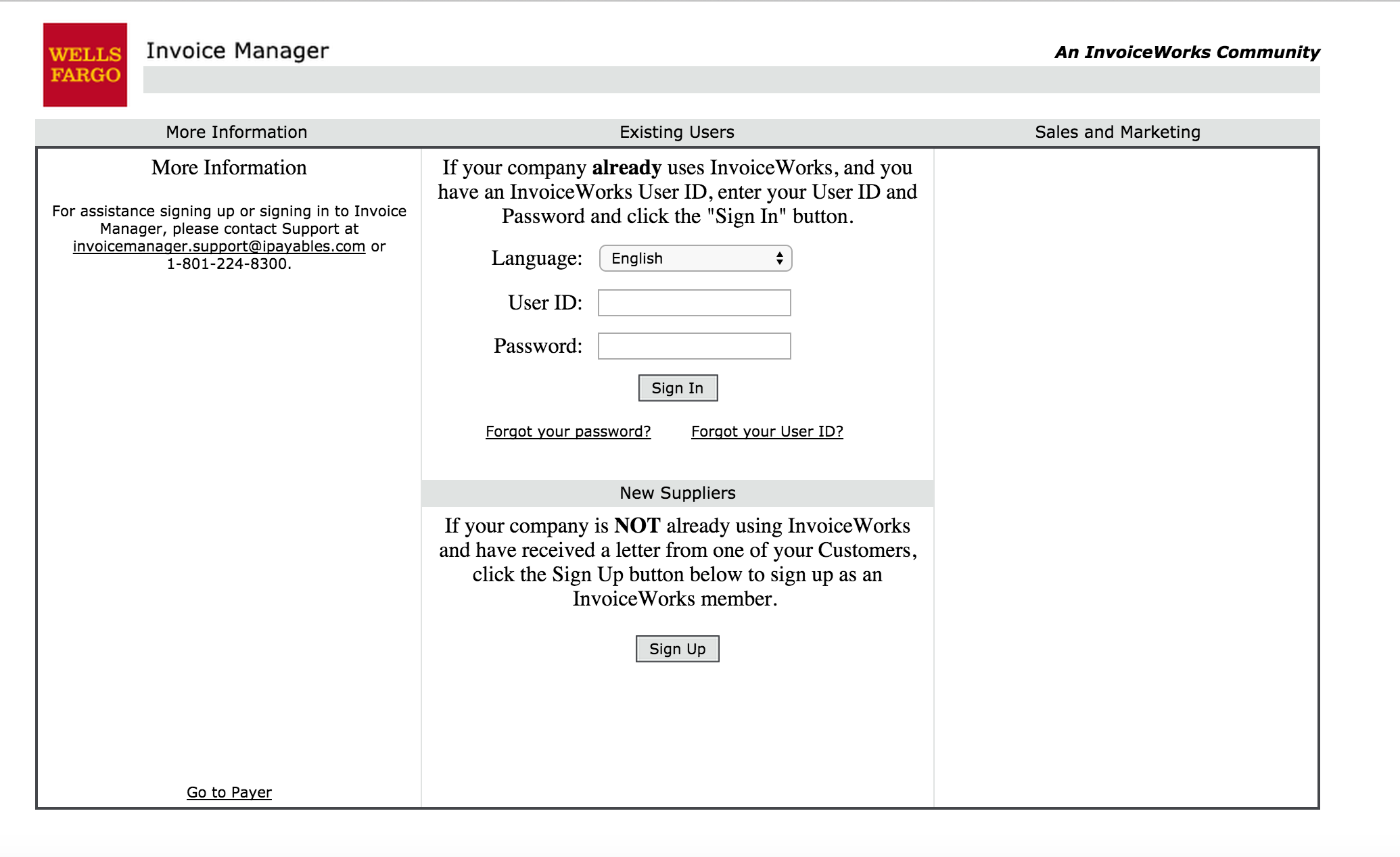 Original Invoice Manager login — outdated interface