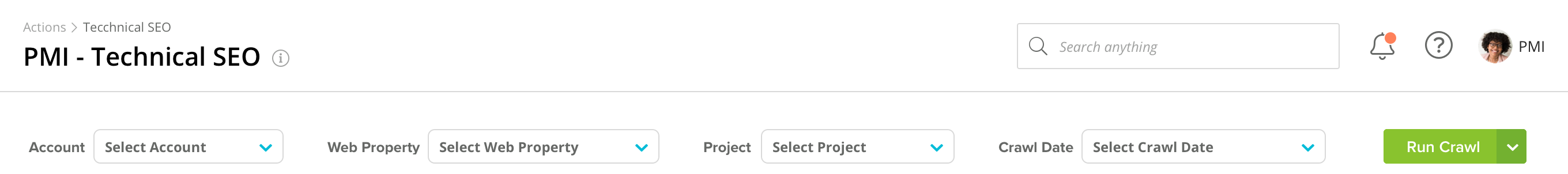 Running Crawls — parameter bar for executing crawl projects