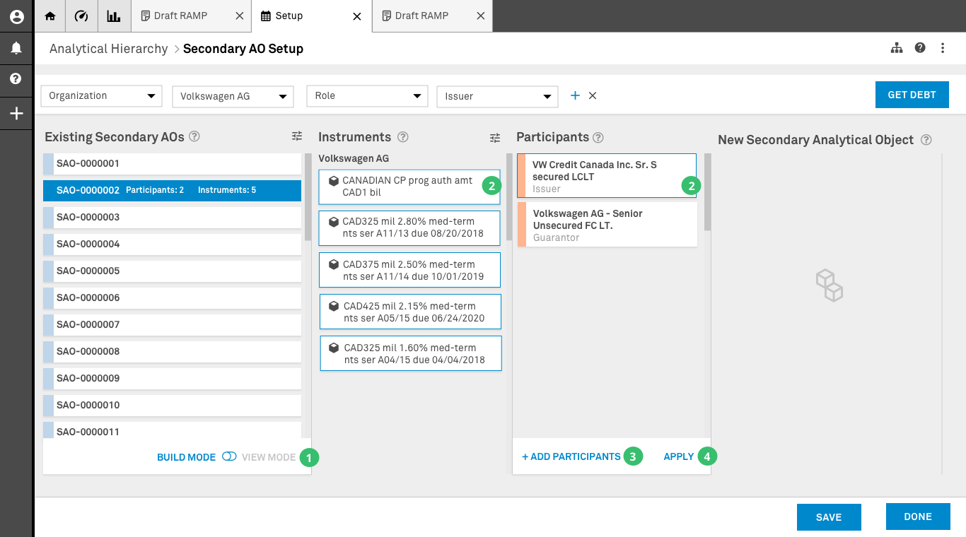 Build Mode — creating new SAO relationships
