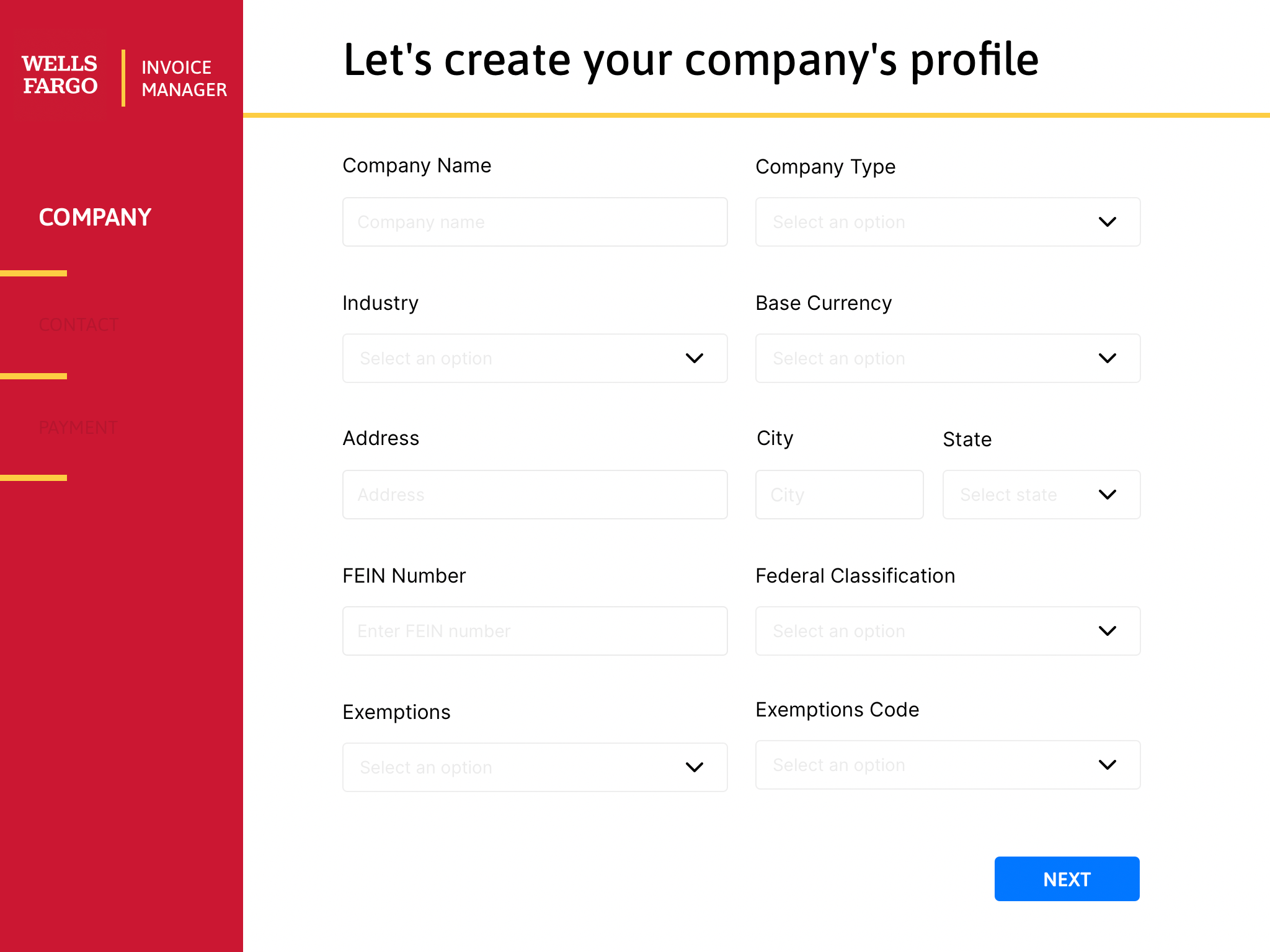 Company Profile — registration step 1