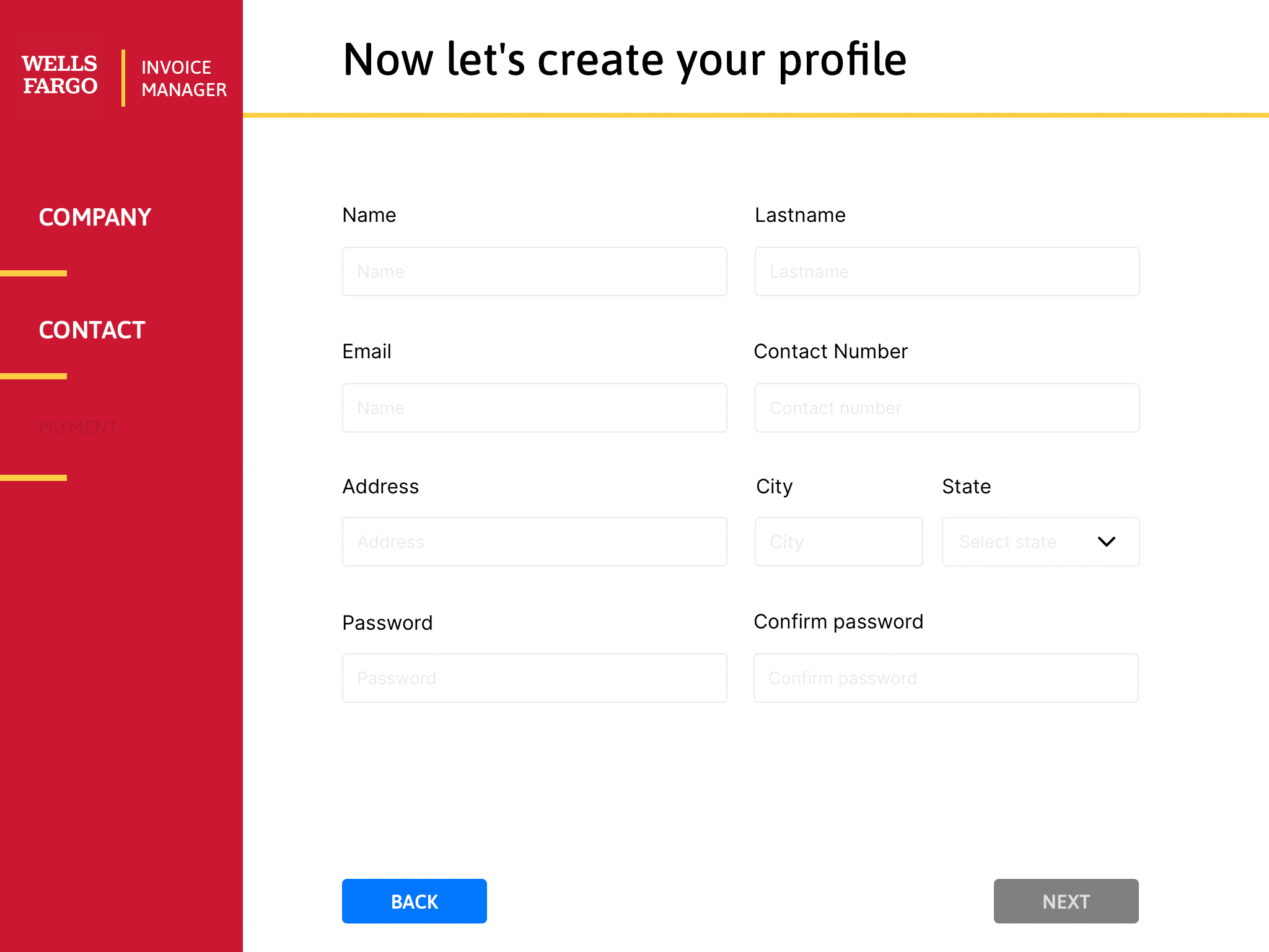 Contact Profile — dynamic form based on user type